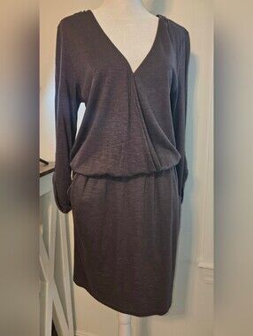 Lilla P Women's Dark Purple Gray Long Sleeve V-Neck Wrap Dress Size Medium